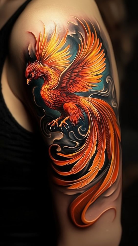 Phoenix Rising from Ashes Tattoo