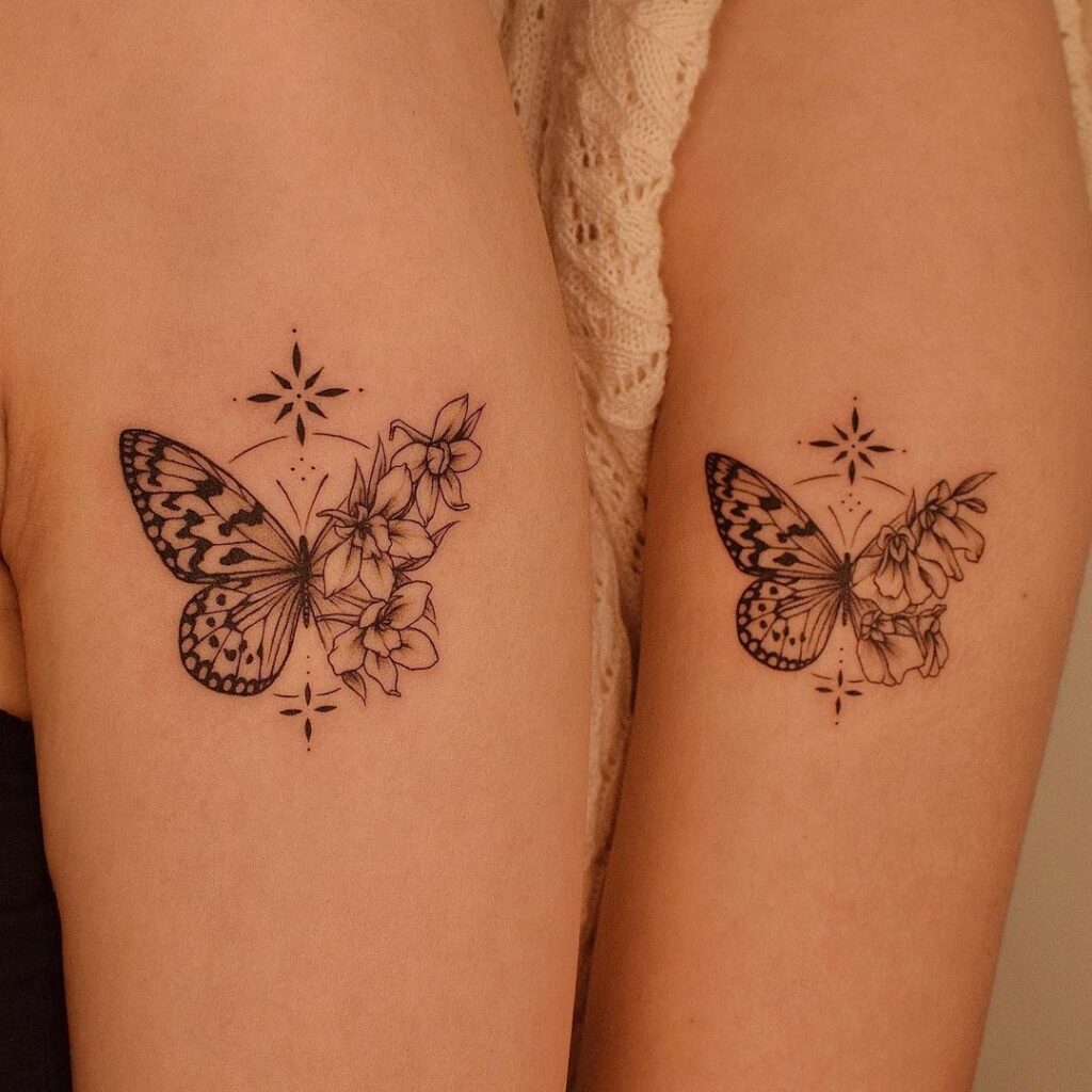 Delicate Matching Floral Tattoos