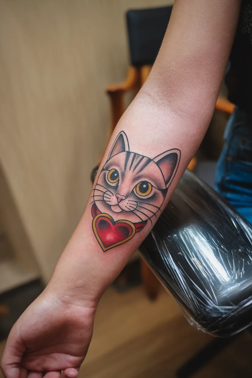 Realistic Cat Face Tattoo with Expressive Eyes
