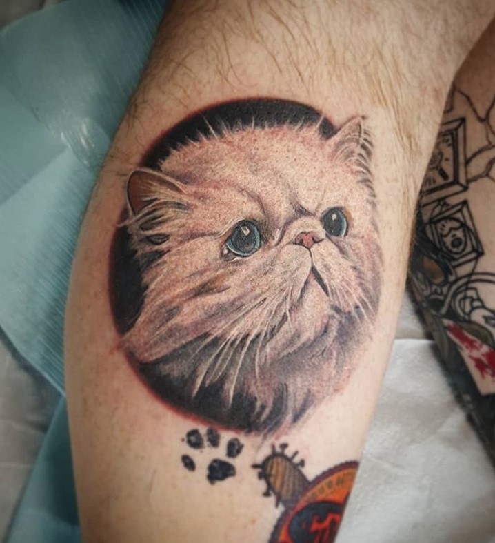 Minimalist Cat Memorial Tattoo with Name Engraving