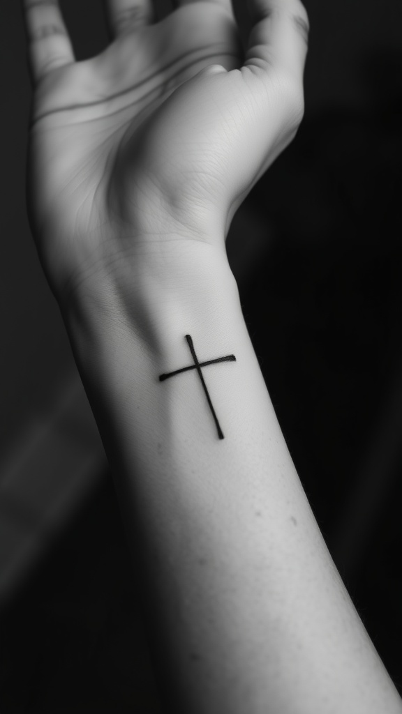 Minimalist Line Art Cross Tattoo
