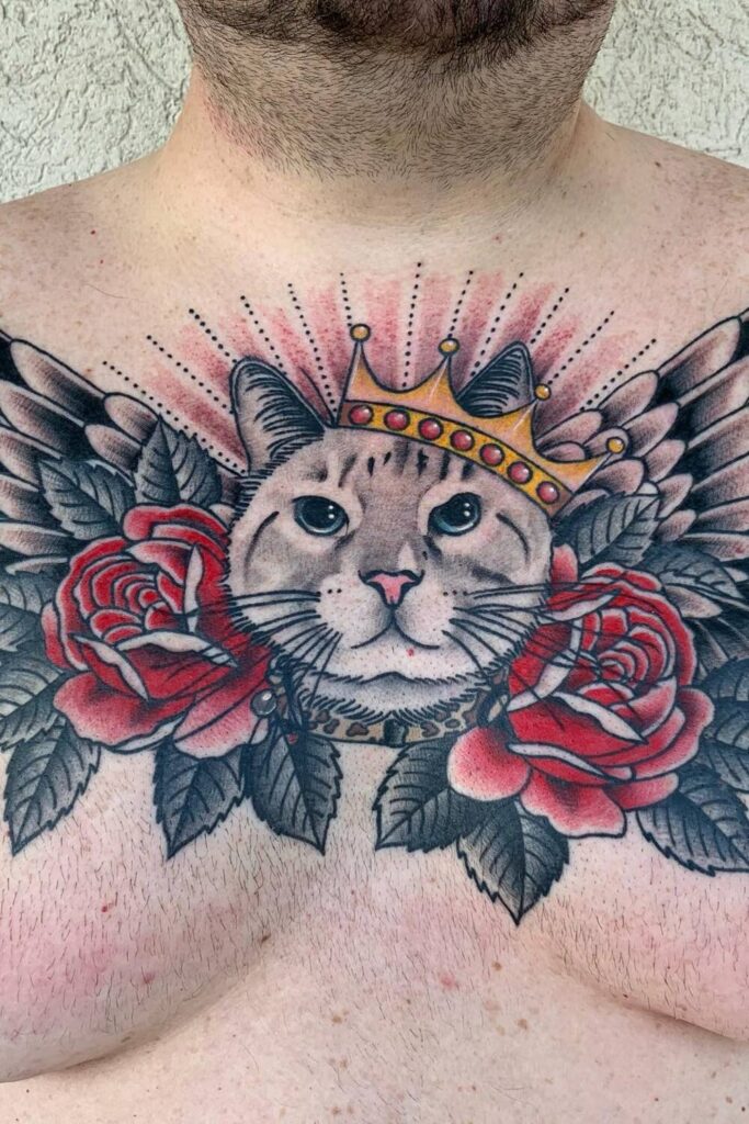 Elegant Black Cat with Crescent Moon Tattoo