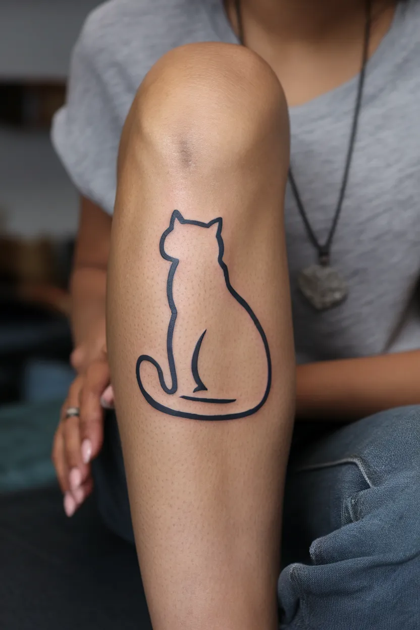 Simple Black Ink Cat Silhouette Tattoo